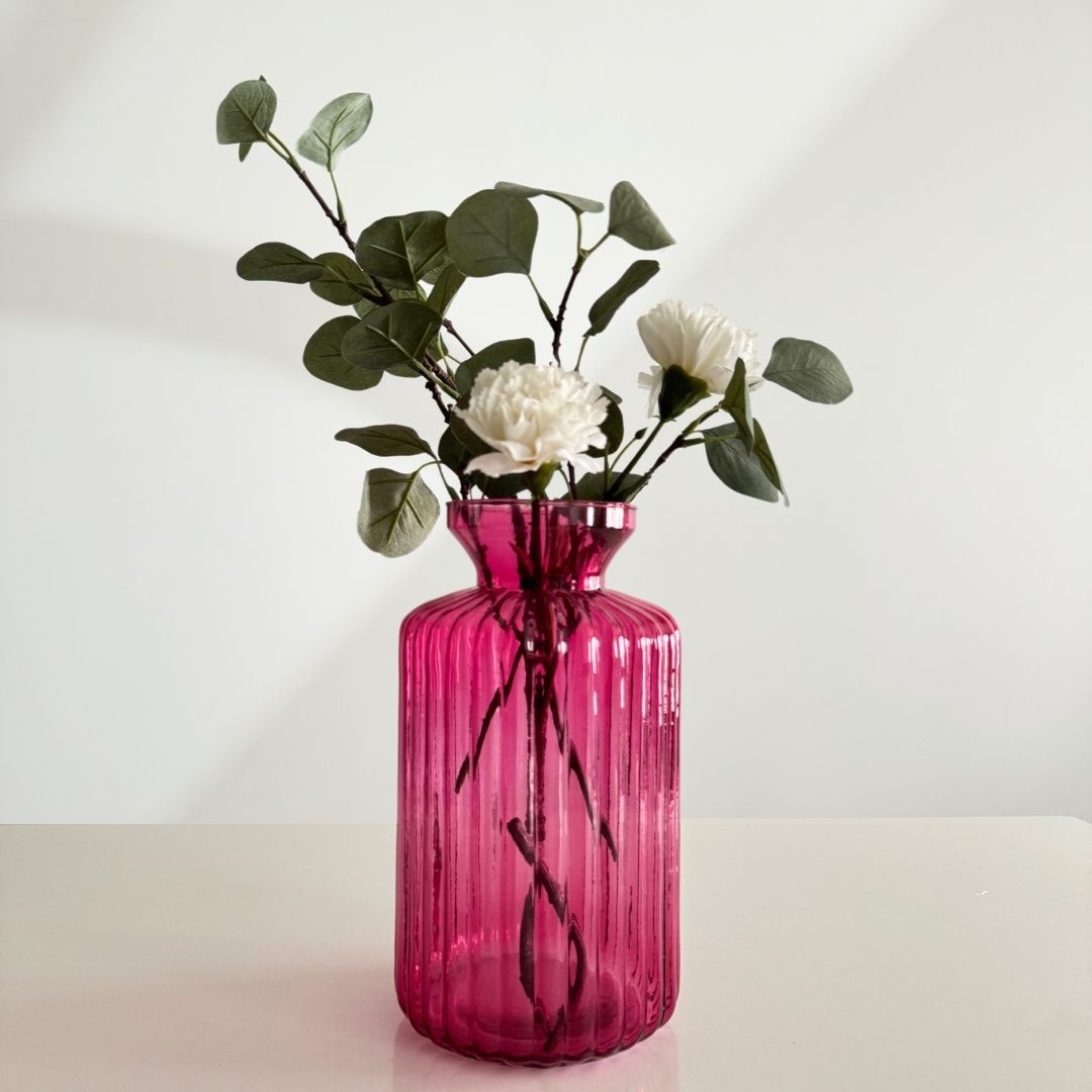 Pink ribbed vase