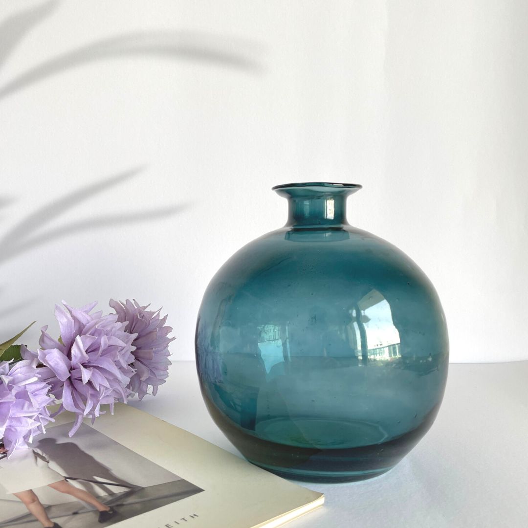 Blue ball glass vase