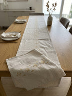 Golden Elegance Embroidered Cotton Table Runner ( 6 to 8 Seaters )