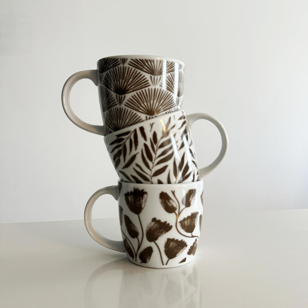 Ash brown leaves mug set