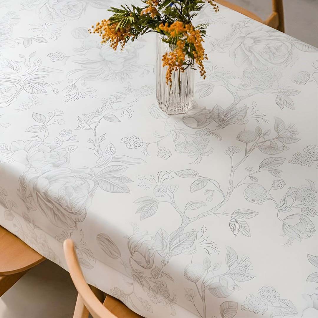 Light Grey Tree Art Dining Table Cloth (6-Seater)(160 × 245 cm)