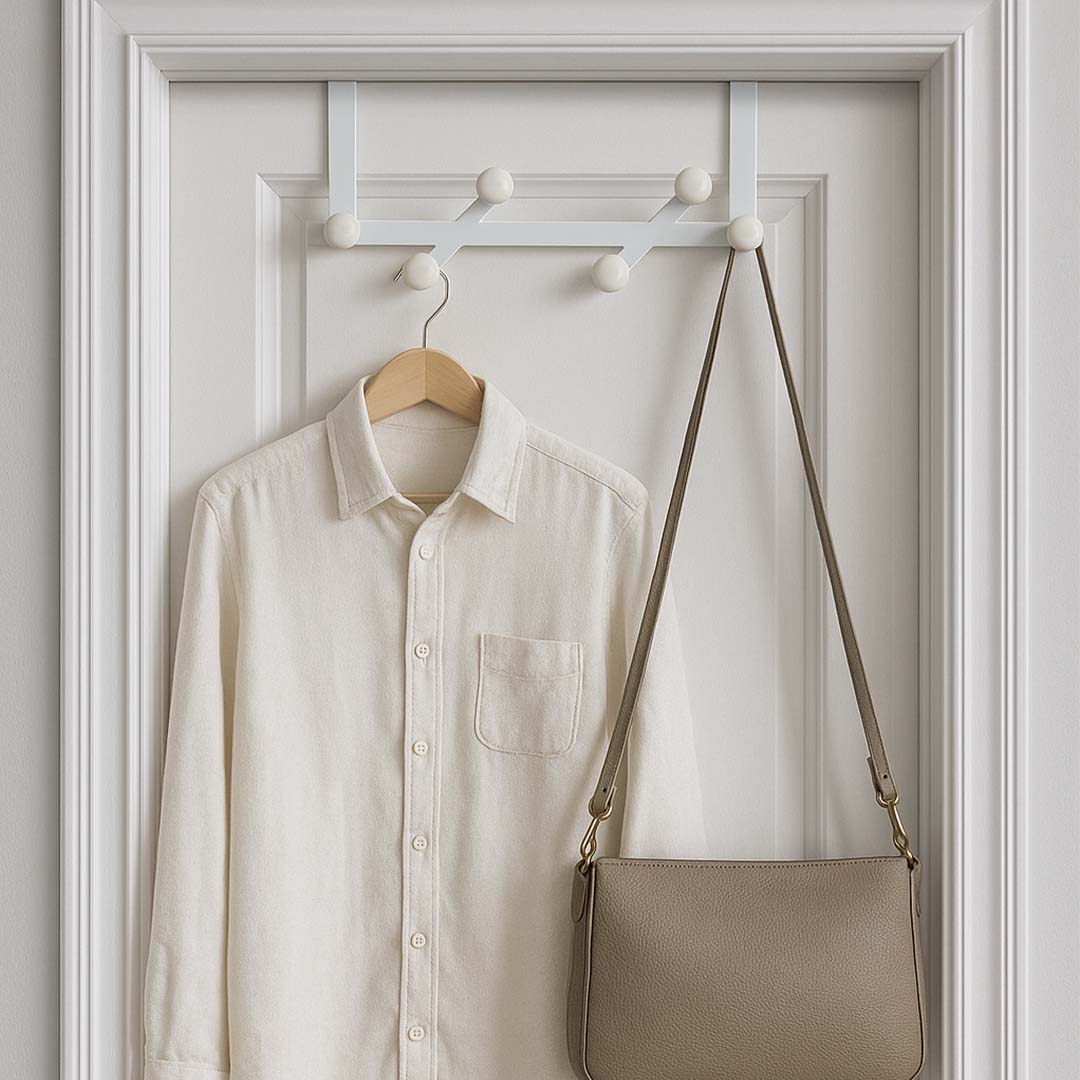 Slide Metal Door Hook Hanger White with white Buttons