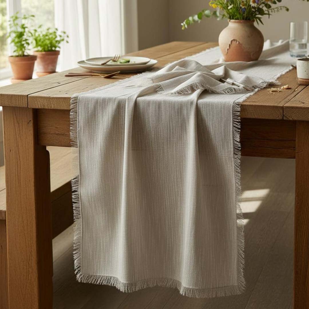 Beige Linen Table Runner ( 6 Seaters )