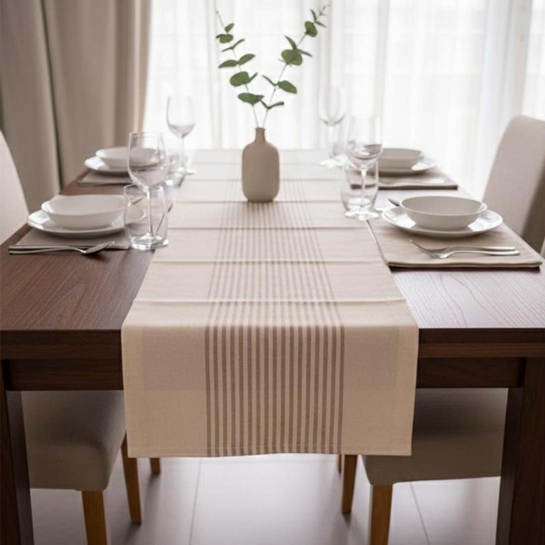 beige lines Table Runner ( 6 Seaters )